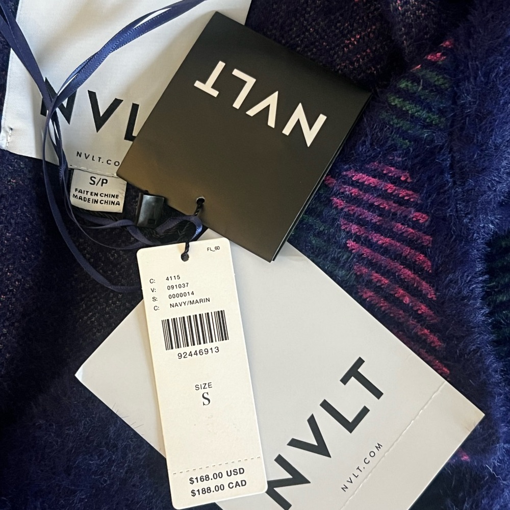 NVLT Navy and Pink Plaid Coat Anthropologie Size S - Picture 7 of 7